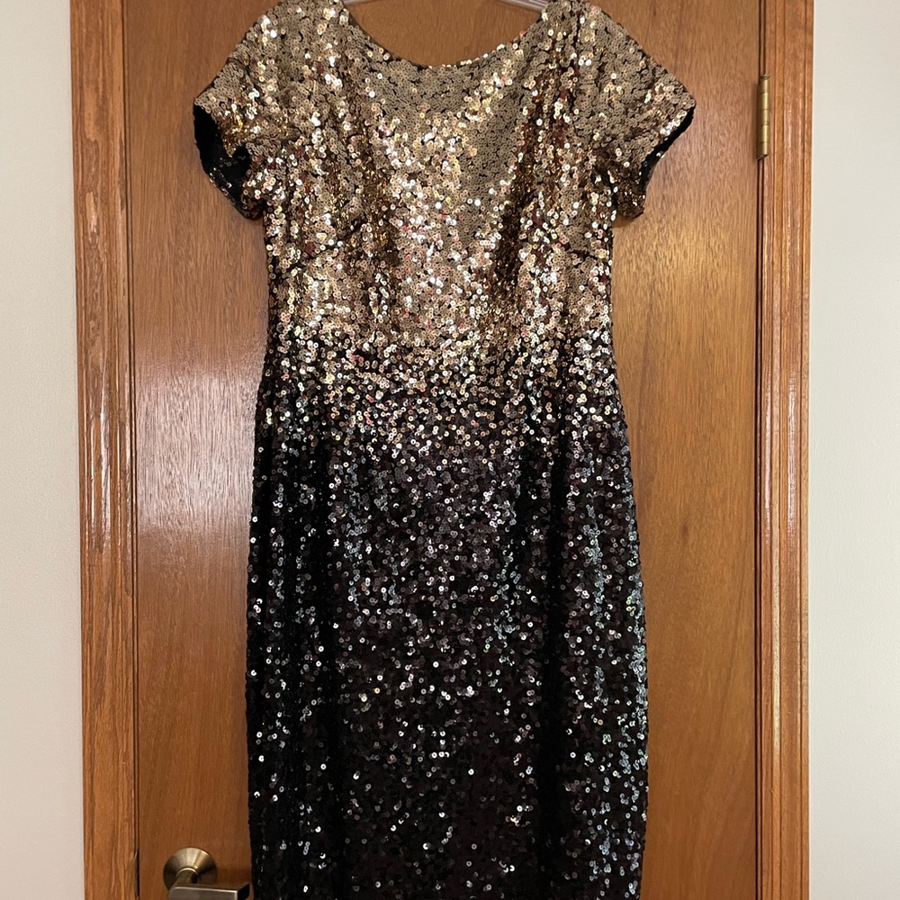 Elegant Sequin Black and Gold Dress by Marina Women's 16